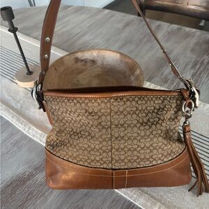 🍃🦋 Vintage Coach Signature Canvas Leather Shoulder Hobo Mini Duffle Bag